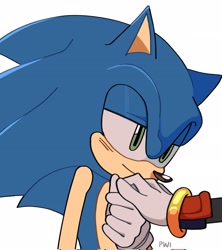 Size: 1821x2048 | Tagged: safe, artist:alyapwi, shadow the hedgehog, sonic the hedgehog, 2024, blushing, duo, gay, holding another's hand, kiss on hand, lidded eyes, offscreen character, shadow x sonic, shipping, signature, simple background, smile, solo focus, white background