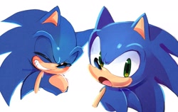 Size: 2048x1291 | Tagged: safe, artist:mimiipyon, sonic the hedgehog, 2024, blushing, cute, eyes closed, looking at viewer, looking back, looking back at viewer, mouth open, simple background, smile, solo, sonabetes, white background