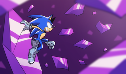 Size: 1080x636 | Tagged: safe, artist:leaf--storm, sonic the hedgehog, sonic prime, abstract background, looking ahead, shattered crystal, smile, solo