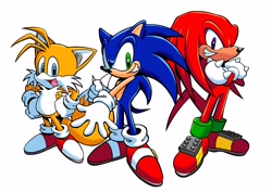 Size: 3248x2305 | Tagged: safe, artist:kolsanart, knuckles the echidna, miles "tails" prower, sonic the hedgehog, team sonic