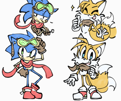 Size: 3611x3000 | Tagged: safe, artist:kirbygirl20, miles "tails" prower, 2021, clothes, duo, goggles, role swap, scarf, simple background, star (symbol), white background