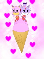 Size: 768x1024 | Tagged: safe, artist:alan-the-animeartist, amy rose, blaze the cat, cat, hedgehog, 2024, amy x blaze, cute, female, females only, hearts, ice cream, lesbian, shipping