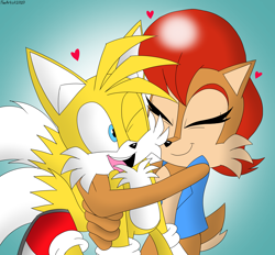 Size: 4760x4410 | Tagged: safe, artist:fartist2020, miles "tails" prower, sally acorn, hugging