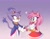 Size: 2048x1582 | Tagged: safe, artist:chonkypancake_, amy rose, blaze the cat, cat, hedgehog, 2024, amy x blaze, amy's halterneck dress, blaze's tailcoat, blushing, clothes, cute, dress, female, females only, hands together, hearts, lesbian, looking at each other, mouth open, shipping