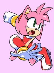 Size: 1507x2048 | Tagged: safe, artist:randomguy9991, amy rose, 2024, looking offscreen, mouth open, purple background, simple background, solo