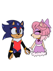 Size: 2048x2731 | Tagged: safe, artist:averiesmiles, oc, oc:camellia the cat, oc:stellar the hedgehog, cat, hedgehog, duo, flat colors, holding hands, lesbian, magical lesbian spawn, oc x oc, parent:amy, parent:blaze, parent:shadow, parent:sonic, parents:blazamy, parents:sonadow, shipping, simple background, smile, standing, white background