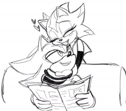 Size: 1811x1606 | Tagged: safe, artist:emthimofnight, shadow the hedgehog, oc, oc:stellar the hedgehog, hedgehog, couch, cute, duo, eyes closed, fankid, father and child, father and daughter, heart, hugging, line art, looking at them, newspaper, parent:shadow, parent:sonic, parents:sonadow, simple background, sitting, smile, standing, white background
