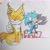Size: 2048x2048 | Tagged: safe, artist:ieatbladeofgrass, miles "tails" prower, shadow the hedgehog, sonic the hedgehog, 2024, eyes closed, gay, grin, holding each other, kiss, looking at viewer, shadow x sonic, shipping, thumbs up, traditional media, trio