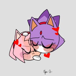 Size: 768x768 | Tagged: safe, artist:blaze-the-cat2006, amy rose, blaze the cat, cat, hedgehog, 2024, amy x blaze, eyes closed, female, females only, head only, hearts, lesbian, shipping