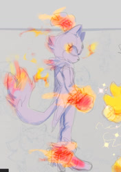 Size: 1014x1440 | Tagged: safe, artist:bl00doodle, blaze the cat, fire, flame, looking back, solo, standing