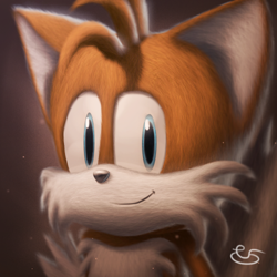 Size: 500x500 | Tagged: safe, artist:sirlionburgers, miles "tails" prower, 2016, gradient background, lineless, looking at viewer, signature, smile, solo, speedpaint available, speedpaint in description