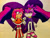 Size: 1024x768 | Tagged: safe, artist:gremlintheunicorn, amy rose, blaze the cat, cat, hedgehog, 2018, amy x blaze, amy's halterneck dress, bisexual pride, blaze's tailcoat, blushing, clothes, cute, dress, female, females only, lesbian, looking at each other, shipping, traditional media