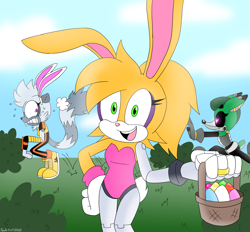 Size: 4760x4410 | Tagged: safe, artist:fartist2020, bunnie rabbot, cassia the pronghorn, tangle the lemur, easter, easter basket, easter egg