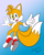 Size: 3400x4200 | Tagged: safe, artist:gyrotor, miles "tails" prower, fox, 2021, flat colors, gradient background, looking at viewer, looking back at viewer, male, pointing, signature, simple background, smile, solo