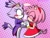 Size: 2048x1543 | Tagged: safe, artist:peachyyasmin, amy rose, blaze the cat, cat, hedgehog, 2024, amy x blaze, amy's halterneck dress, blaze's tailcoat, blushing, clothes, cute, dress, english text, eyes closed, female, females only, holding hands, lesbian, shipping, speech bubble, tail wagging