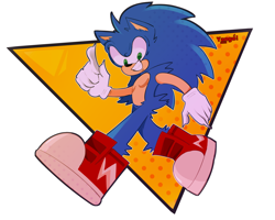 Size: 2048x1638 | Tagged: safe, artist:y3ngo, sonic the hedgehog, alternate shoes, looking at viewer, outline, pointing, simple background, smile, solo, top surgery scars, trans male, transgender, white background