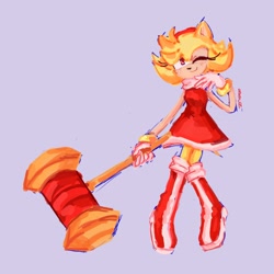 Size: 2048x2048 | Tagged: safe, artist:bombchan, amy rose, 2024, looking at viewer, piko piko hammer, purple background, simple background, smile, solo, super amy, super form, wink