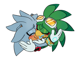 Size: 2048x1597 | Tagged: safe, artist:project-sonadow, jet the hawk, silver the hedgehog, blushing, cute, duo, eyes closed, gay, holding each other, jetabetes, kiss, saliva, shipping, silvabetes, silvet, simple background, smile, white background
