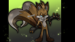 Size: 1920x1080 | Tagged: safe, artist:hypergryphsketchbook, miles "tails" prower, 2024, alignment swap, black gloves, evil grin, fingerless gloves, gradient background, neck fluff, signature, solo, standing