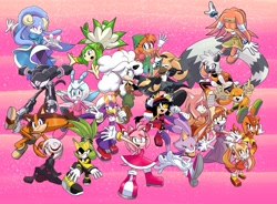 Size: 2048x1509 | Tagged: safe, amy rose, belle the tinkerer, blaze the cat, cream the rabbit, honey the cat, jewel the beetle, lanolin the sheep, marine the raccoon, sage, shade the echidna, sticks the badger, surge the tenrec, tangle the lemur, tikal, trip the sungazer, vanilla the rabbit, wave the swallow, whisper the wolf, sonic frontiers, ariem