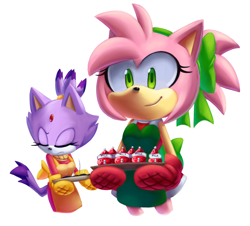 Size: 2140x1936 | Tagged: safe, artist:cuteytcat, amy rose, blaze the cat, cat, hedgehog, 2017, cute, eyes closed, female, females only, lesbian, looking at viewer, shipping
