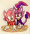 Size: 1024x1169 | Tagged: safe, artist:chazum, amy rose, blaze the cat, cat, hedgehog, 2017, amy x blaze, amy's halterneck dress, blaze's tailcoat, clothes, cute, dress, female, females only, lesbian, looking at them, shipping, traditional media