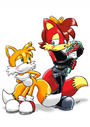 Size: 900x1273 | Tagged: safe, artist:viraljp, fiona fox, miles "tails" prower, age difference, shipping, straight, taiona