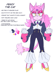 Size: 2048x2826 | Tagged: safe, artist:foolnamedjoey, oc, oc:percy the cat, cat, 2024, character name, english text, fankid, frown, gay, genderfluid, magical lesbian spawn, parent:amy, parent:blaze, parents:blazamy, simple background, solo, white background