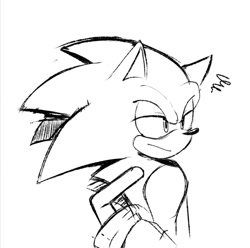 Size: 989x980 | Tagged: safe, artist:aze_mtz0, sonic the hedgehog, 2024, frown, line art, looking offscreen, simple background, sketch, solo, white background