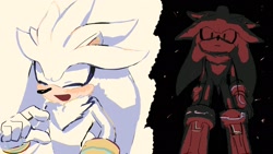 Size: 2047x1158 | Tagged: safe, artist:parada_paradise, silver the hedgehog, 2024, blushing, cute, duo, evil, frown, silvabetes, smile, two sides