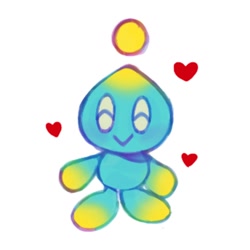 Size: 1280x1280 | Tagged: safe, artist:lemon_child4, chao, 2024, chaobetes, cute, eyes closed, heart, neutral chao, simple background, smile, solo, standing, white background