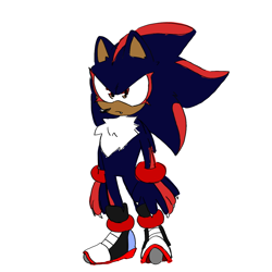 Size: 1280x1280 | Tagged: safe, artist:kittygamer2888, oc, hedgehog, 2024, fankid, frown, gloves, looking offscreen, magical gay spawn, one fang, parent:shadow, parent:sonic, parents:sonadow, shoes, simple background, solo, standing, teenager, unnamed oc, white background