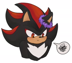 Size: 1928x1706 | Tagged: safe, artist:shu_0696, shadow the hedgehog, 2024, blushing, bust, cute, flower crown, lavender, looking down, pout, simple background, solo, white background