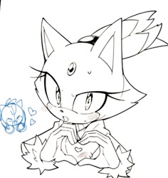Size: 629x667 | Tagged: safe, artist:posojo123, amy rose, blaze the cat, 2024, amy x blaze, blushing, duo, heart, heart hands, lesbian, line art, looking at viewer, shipping, simple background, solo focus, sweatdrop, white background