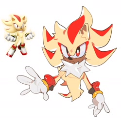 Size: 1726x1734 | Tagged: safe, artist:pwxcii, shadow the hedgehog, super shadow, 2023, frown, looking offscreen, one fang, reference inset, simple background, solo, super form, white background