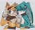 Size: 1392x1202 | Tagged: safe, artist:sihlverr, kit the fennec, miles "tails" prower, fox, 2024, blushing, cute, duo, eye clipping through hair, eyebrow clipping through hair, fennec, gay, heart, kit x tails, nuzzle, shipping