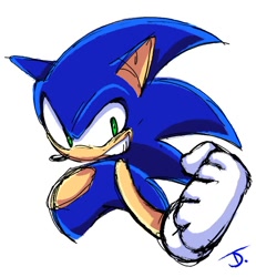 Size: 816x883 | Tagged: safe, artist:isboi27, sonic the hedgehog, 2024, bust, clenched fist, clenched teeth, signature, simple background, smile, solo, white background