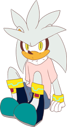 Size: 883x1673 | Tagged: safe, artist:uteros, silver the hedgehog, clothes, flat colors, frown, looking at viewer, shirt, shorts, simple background, sitting, solo, transparent background