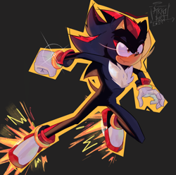 Size: 1080x1073 | Tagged: safe, artist:akkoart, shadow the hedgehog, 2024, grey background, looking ahead, looking offscreen, outline, redraw, signature, simple background, smile, solo