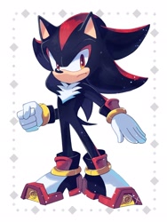 Size: 1536x2048 | Tagged: safe, artist:plus2sf, shadow the hedgehog, 2024, frown, simple background, solo, standing, white background