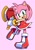 Size: 1444x2048 | Tagged: safe, artist:randomguy9991, amy rose, 2024, amy's halterneck dress, clothes, cute, dress, hammer, holding something, looking at viewer, mouth open, piko piko hammer, pink background, simple background, smile, solo, standing on one leg