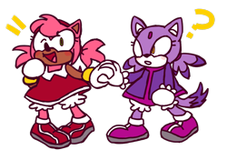 Size: 1000x704 | Tagged: safe, artist:metallicmadness, amy rose, blaze the cat, cat, hedgehog, 2018, amy x blaze, cute, female, females only, holding hands, lesbian, question mark, shipping