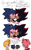 Size: 1200x1928 | Tagged: safe, artist:head---ache, amy rose, miles "tails" prower, shadow the hedgehog, sonic the hedgehog, bandaid, blue sclera, blushing, cute, dialogue, english text, gay, green blush, group, holding each other, kiss on cheek, shadow x sonic, shadowbetes, shipping, simple background, smile, sonabetes, top surgery scars, trans male, transgender, white background