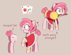 Size: 1493x1153 | Tagged: safe, artist:galaxylover06, amy rose, alternate universe, au:friendship got faster, card, earth pony, english text, grey background, heart, mouth hold, my little pony, piko piko hammer, ponified, pony, simple background, smile, solo, species swap
