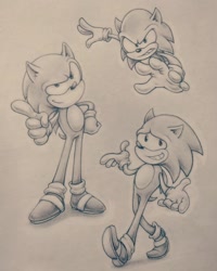 Size: 1078x1350 | Tagged: safe, artist:zocchini37, sonic the hedgehog, 2024, monochrome, pencilwork, solo, traditional media