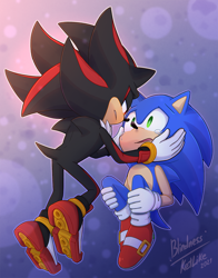 Size: 800x1019 | Tagged: safe, artist:ketlike, shadow the hedgehog, sonic the hedgehog, 2021, abstract background, comforting, crying, gay, hands on another's face, looking at each other, sad, shadow x sonic, shipping, signature, tears
