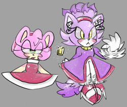 Size: 755x634 | Tagged: safe, artist:spinballing, amy rose, blaze the cat, cat, hedgehog, 2017, amy x blaze, amy's halterneck dress, blaze's tailcoat, cute, female, females only, lesbian, looking at viewer, shipping, sol emerald