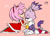 Size: 1280x914 | Tagged: safe, artist:e-vay, amy rose, blaze the cat, cat, hedgehog, 2018, amy x blaze, amy's halterneck dress, blaze's tailcoat, blushing, clothes, cute, dress, eyes closed, female, females only, kiss on head, lesbian, shipping