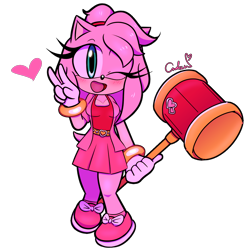 Size: 1200x1200 | Tagged: safe, artist:reinadecorazonez, amy rose, peace sign, piko piko hammer, redesign, winking