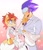 Size: 1746x2048 | Tagged: safe, artist:twistedsuid, elias acorn, prince elias acorn, sonic man, human, 2024, blushing, carrying them, crack shipping, duo, elias x sonic man, flower, flower bouquet, gay, gradient background, holding something, looking at each other, shipping, smile, standing, wedding, wedding suit